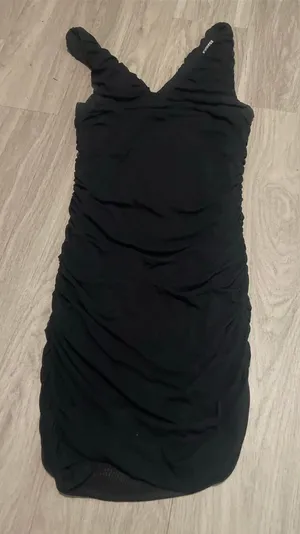 Express Black Ruched V-Neck Mini Dress thumbnail 1