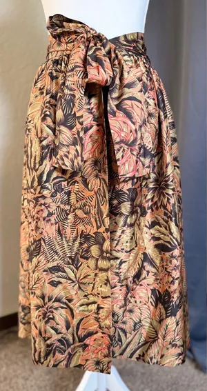 Handmade Tropical Wrap Midi Skirt Womens S Bronze‎ Olive Palm Leaf Pockets thumbnail 1