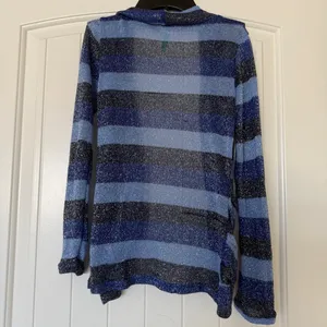 Y2K Metallic Lurex Shimmer Striped Cardigan | Fairy Grunge Coquette Sparkle Knit Sweater Blue Open Front Small thumbnail 7
