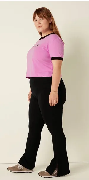 PINK Victoria’s Secret Black Foldover Flare Yoga Pants thumbnail 2