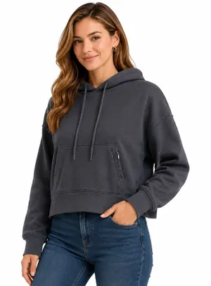 FLX Women’s Charcoal Gray Cropped Hoodie Sweatshirt Size Large thumbnail 1