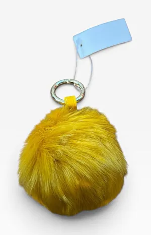 Raj Yellow Faux Fur Pom Pom Key Chain with Gold Tone Metal Key Ring NWT thumbnail 1
