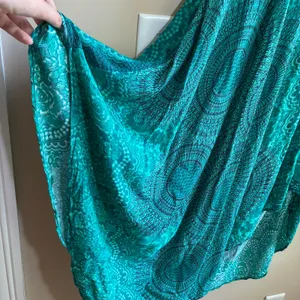 Vintage boho sleeveless turquoise flowy midi dress women's size M full skirt thumbnail 3