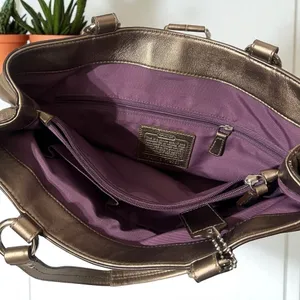 Coach Metallic Bronze Leather Buckle Shoulder Bag Satchel Handbag Purse‎ thumbnail 9