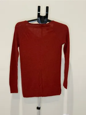 LOFT Rust Red V-Neck Mixed Knit Raglan Sweater Top XS thumbnail 6