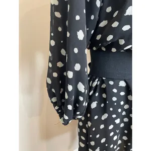 Francesca’s Collection Black White Polka Dot Chiffon Blouson Dress Sz L Ruffle thumbnail 6