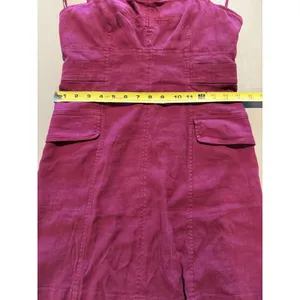Anthropologie Square Neck Linen Blend Mini Cargo Stretch Dress 10 Burgundy Boho thumbnail 8