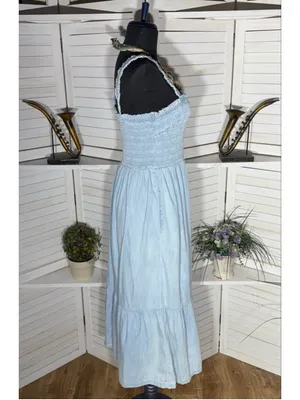 Vintage Y2K Gap babydooll denim dress tiered cotton cottage boho Western coastal thumbnail 3