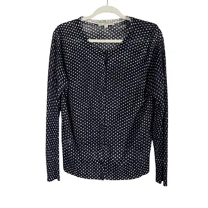 Loft Navy Polka Dots Button Up Cardigan Sweater Women's Size‎ Large Lightweight thumbnail 2