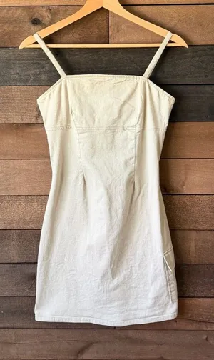 Vintage Neutral Utility Mini Dress Blue Asphalt Y2K Fitted thumbnail 1
