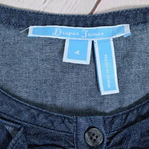 Draper James Chambray‎ Denim Dress Ruffle Front Button Neck 3/4 Sleeve Size 4 thumbnail 3
