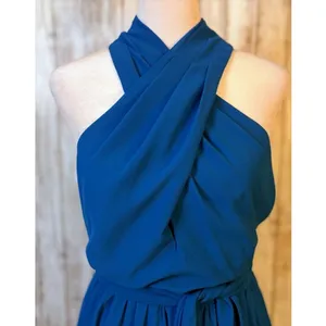Belle Badgley Mischka Maxi Dress Womens‎ 8 Blue Excellent Crisscross Halter Gown thumbnail 3