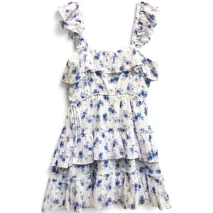 Love‎ Shack Fancy x Target Amalie Blue Floral Tiered Ruffle Mini Dress Small thumbnail 3