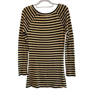 Express‎ Womens Striped Long Sleeve Crew Neck Top Gold Metallic Black Size M thumbnail 4