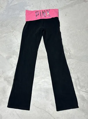 Pink Coconut Boutique Victoria's Secret PINK Women's Y2K Fold Over Yoga Pants Pink Sparkle Size XS thumbnail 1