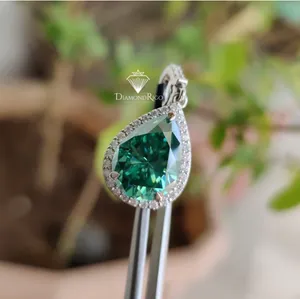 NWOT Elegant Sterling Silver 5 ct Green Pear Moissanite Halo Pendant thumbnail 6