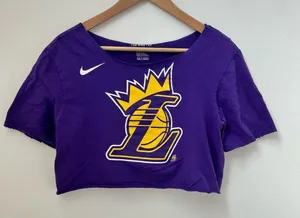 Los Angeles Lakers NBA Off the Shoulder Crop Top thumbnail 1