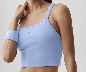 Alo Yoga Seamless Ribbed Favorite Bra Tank Light Provence Blue M thumbnail 1