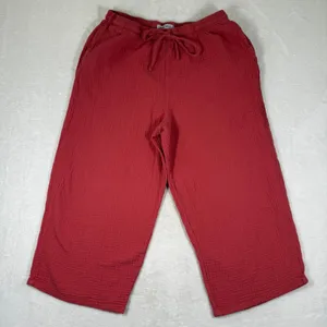 Nine West Jeans Red Cotton‎ Gauze Wide Leg Cropped Pants Large UDNWW3021-MRD thumbnail 1