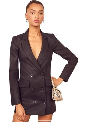 Reformation Maxwell linen black blazer dress Medium thumbnail 1