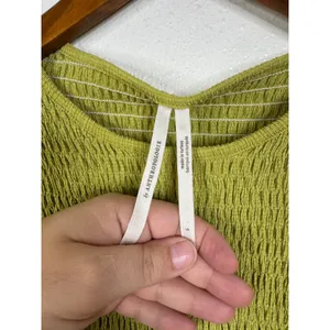 Anthropologie Smocked Puff Sleeve Top Chartreuse Green Textured Blouse Small thumbnail 3