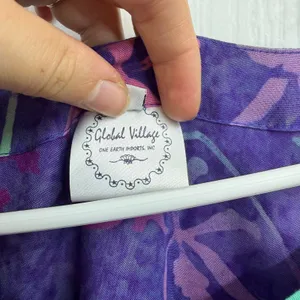 Global Village purple floral short sleeve scoop neck pocket maxi summer dress‎ thumbnail 4