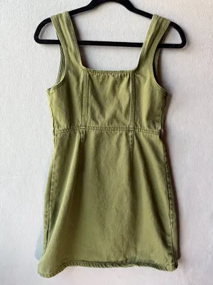 Urban Outfitters Olive Green Denim Mini Dress Size 6 Button Front Cotton Cottage thumbnail 3
