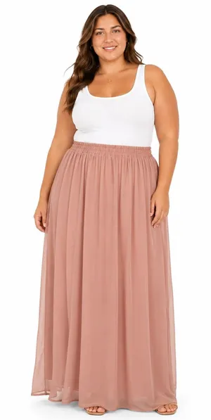 Blush Pink Dusty Rose Elegant Chiffon Maxi Skirt Women’s Size XL-XXXL thumbnail 1