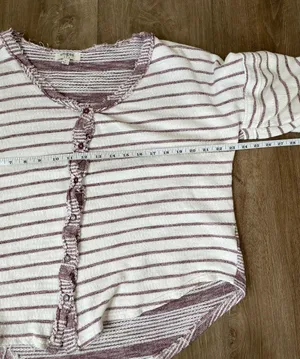 Umgee cardigan sweater maroon striped balloon sleeves short length Women’s sz L thumbnail 11