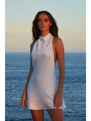 SNDYS Nixie Mini Dress in White Small New Womens Satin Open Back thumbnail 14