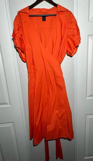 Ashley Stewart • Wrap Midi Dress • Orange • Size 18 • 97% Cotton • Plus size thumbnail 1