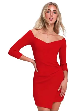 Lulu's Women Baby Be Mine Red‎ Off-the-Shoulder Bodycon Dress Large thumbnail 1