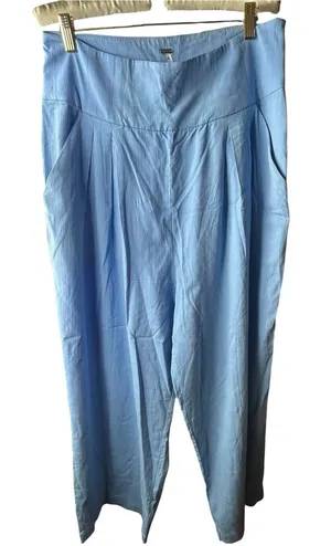 New Free People high waist crop pleated blue pants size 10 pockets side zip thumbnail 1