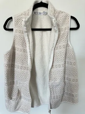 Hasting & Smith Fleece Full-Zip Vest Women's PM Cream Beige Geometric Diamond thumbnail 4