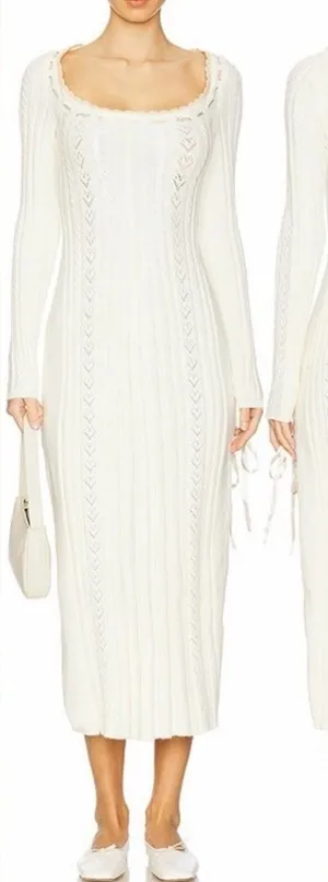 NEW FREE PEOPLE Heart Of Gold Long Sleeves knitted Midi Dress in Egret ivory M thumbnail 1