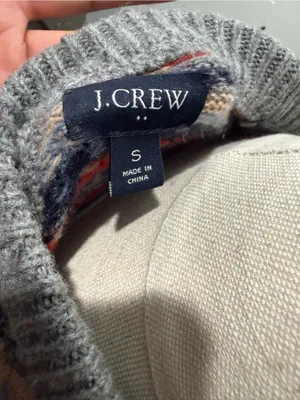 J. Crew Gray Fair Isle Crewneck Sweater with Red & Blue Accents thumbnail 4