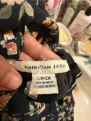 American Eagle Outfitters Black Mini Dress with Peach Floral Print thumbnail 7