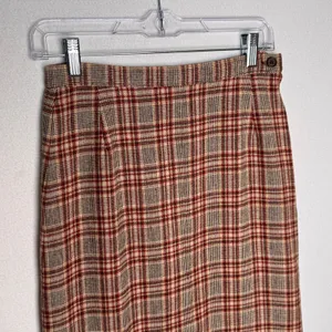 1970s Pendleton Virgin Wool Plaid Skirt USA Midi 27” Brown Red Medium thumbnail 10