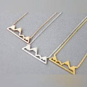 NEW Yellow Gold Plated Snowy Mountain Bar Pendant Necklace, 16-18”‎ thumbnail 8