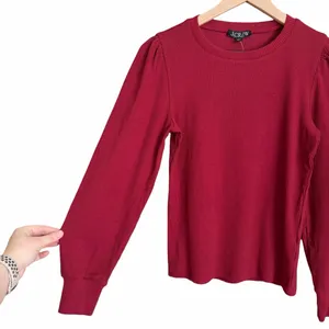 J. Crew Ribbed Puff Sleeve Crewneck Top Red Size Small NWT thumbnail 3