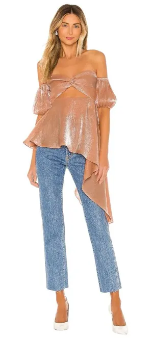 LOVERS + FRIENDS Rola Asymmetrical Off-Shoulder Top, Peach Pink, Small thumbnail 1