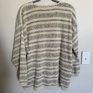 Vintage Cream and Brown Print Stripe Crew Neck Oversized 90s Y2K Sweater Size XL thumbnail 6
