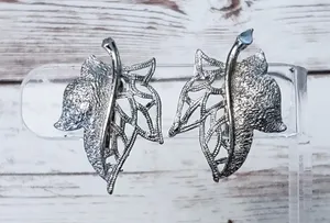 Vintage Clip On Earrings Silver Tone Ornate Flower 1.25" thumbnail 1