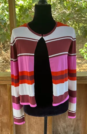Ann Taylor Women's Pink, Red & White Open Cropped Cardigan Size S thumbnail 1