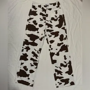 Princess Polly Be Wild Pants White and Brown Cow Print Size 2 thumbnail 4