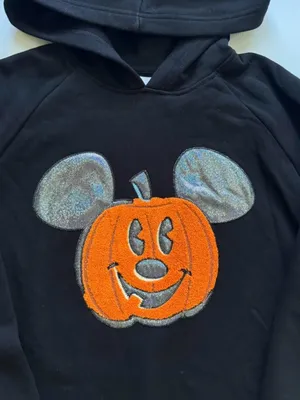 Disney Black Halloween Hoodie with Orange Chenille Pumpkin & Silver metallic Ear thumbnail 1