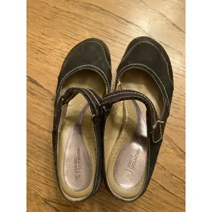 White Mountain Black Leather Mary Jane Wedge Heel Hook & Loop Strap 8.5M thumbnail 6