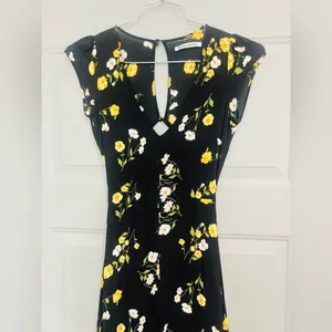 REFORMATION Black Floral Print WELLFLEET V-Neck Cutout Back Midi Dress thumbnail 16