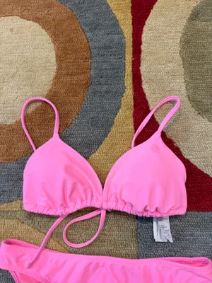 Hollister Co. Swim Bikini Two Piece Set Neon Pink Low Rise Bottoms Triangle Top thumbnail 2