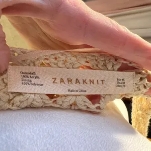ZARA KNIT Crochet‎ Knit Midi bohemian swim cover Cream Sleeveless V Neck Sheer thumbnail 8